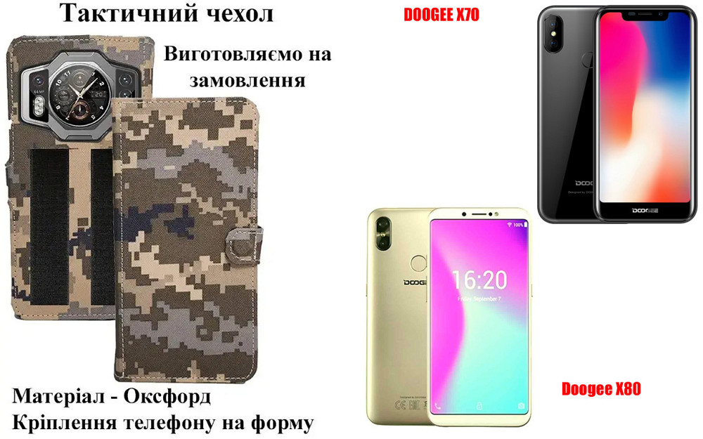 Тактический чехол для DOOGEE N50, N50S, N50 Pro, крепится к снаряжению на липучке Киев - изображение 1