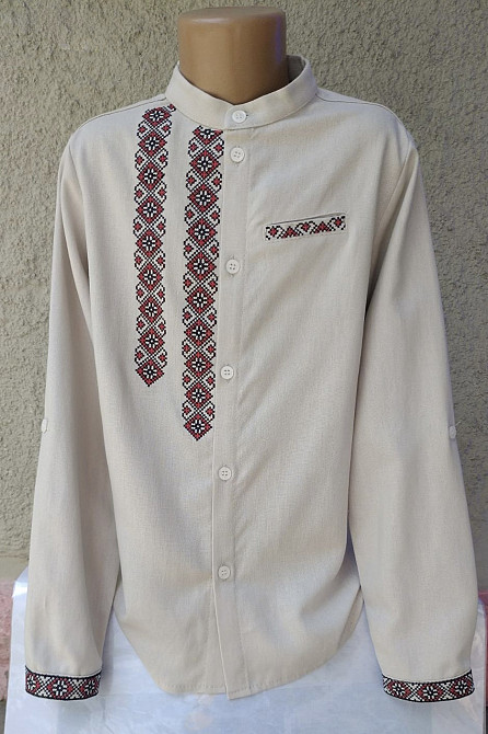 Вышиванка для мальчика Орнамент лен в бежевом цвете. Сумы - изображение 1
