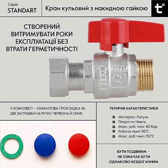 Кран кульовий Thermo Alliance Standart 3/4" ВН прямий, PN40, з накидною гайкою TAS261W20 Київ