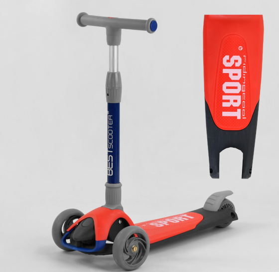 Самокат триколісний Best Scooter складне алюмінієве кермо колеса зі світлом Червоний (F-44077) Чернігів
