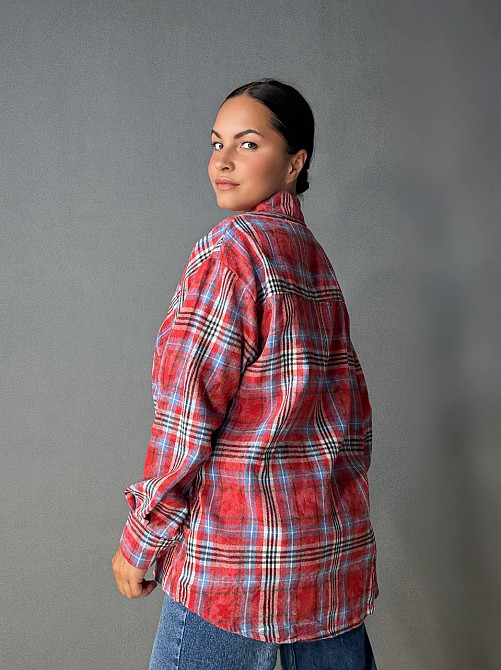 Сорочка жіноча YZY 7765 в клітинку оверсайз широка варена, червоний, one size Київ - фото 13