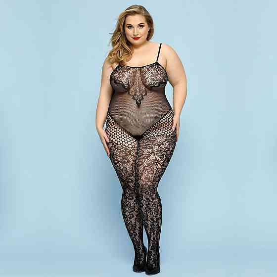 Відвертий бодістокінг JSY «Фатальна Скарлет» Plus Size, Black, імітація боді, мереживо, доступ Sex Aura Київ