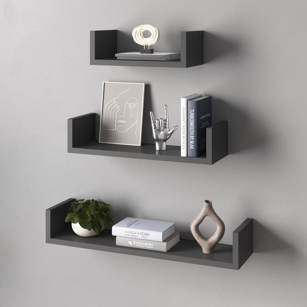 Полки настенные VAYS M-37 Антрацит, набор из 3 навесных полок из ЛДСП - для дома, офиса, гостиной Львов - изображение 1