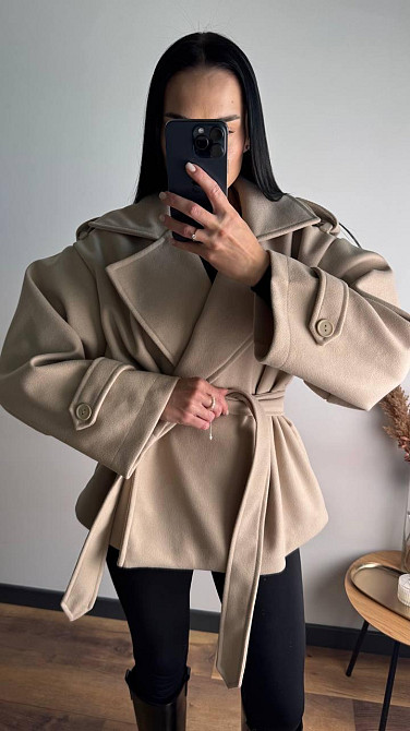 Стильний жіночий тренч-пальто з пальтової тканини без підкладки турецький кашемір світлий беж Одеса - фото 3