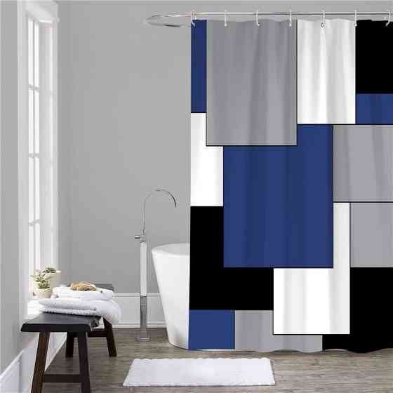 Шторка для ванної та душу з кільцями 180x180 см водостійка, шторка для ванної кімнати з гачками, з принтом з квадратів Кам'янець-Подільський