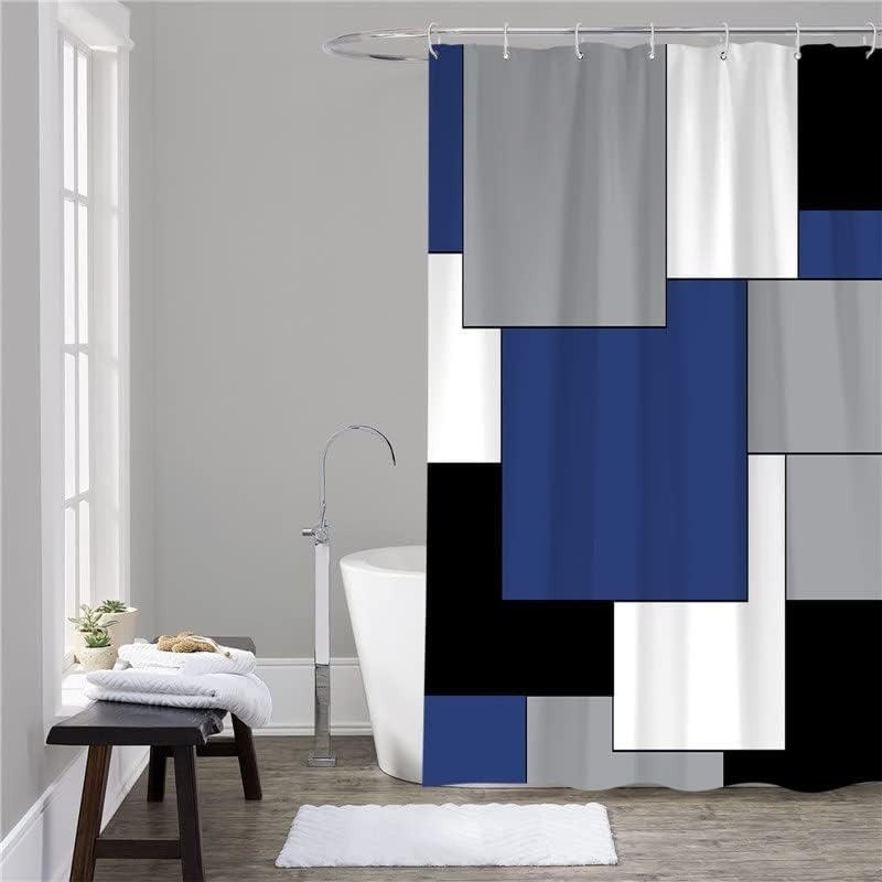 Шторка для ванної та душу з кільцями 180x180 см водостійка, шторка для ванної кімнати з гачками, з принтом з квадратів Кам'янець-Подільський - фото 3