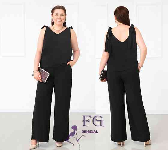 Літній жіночий костюм із широкими штанами "Ясмин" оптом | Норма та батал | Розпродаж моделі Чорний, 52 Київ