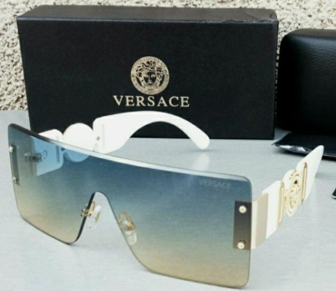 Брендовые солнцезащитные очки маска женские сине бежевый градиент дужк. Киев - изображение 8