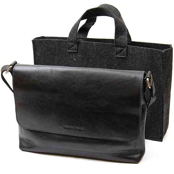 Кожаная мужская прямоугольная сумка Черный (GRANDE PELLE) Киев