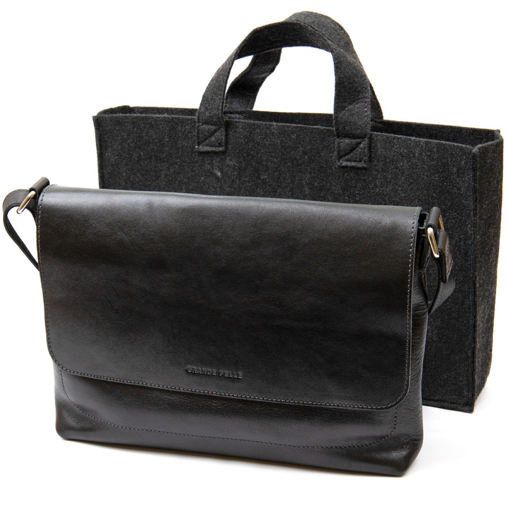 Кожаная мужская прямоугольная сумка Черный (GRANDE PELLE) Киев - изображение 3