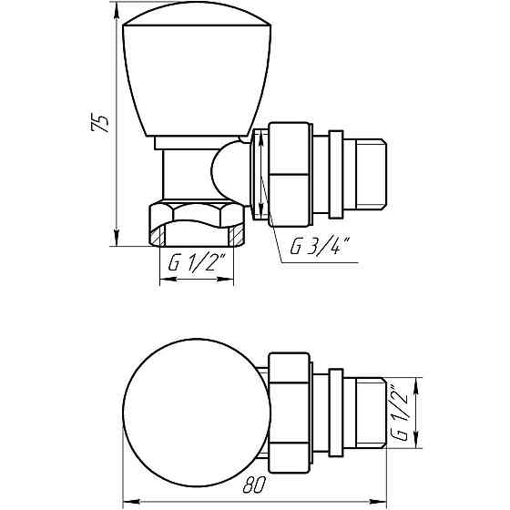 Кран радиаторный угловой SOLOMON 1/2″ с резиновым уплотнителем 160404 верх (000012102) Киев
