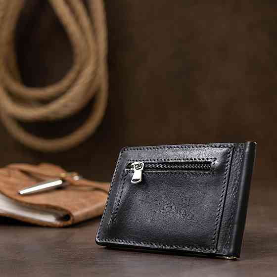 Мужской зажим для денег с монетницей GRANDE PELLE 11548 Черный Киев