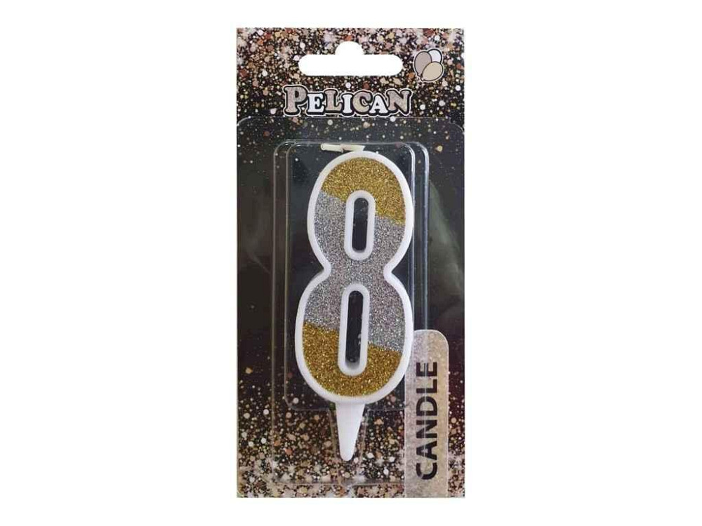 Свічка для торта цифра 8 СРІБНО- ЗОЛОТА 7см. 867038 ТМ PELICAN Київ - фото 1