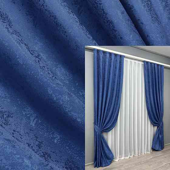 Комплект готових штор VR-Textil Жакард Мармур Al1 № 442ш Синій 150х270 см 2 шт (30-969) Київ