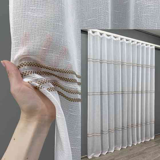 Тюль VR-Textil 1429т Мережка Льон Білий з коричневим 350х270 см (42-0930) Київ