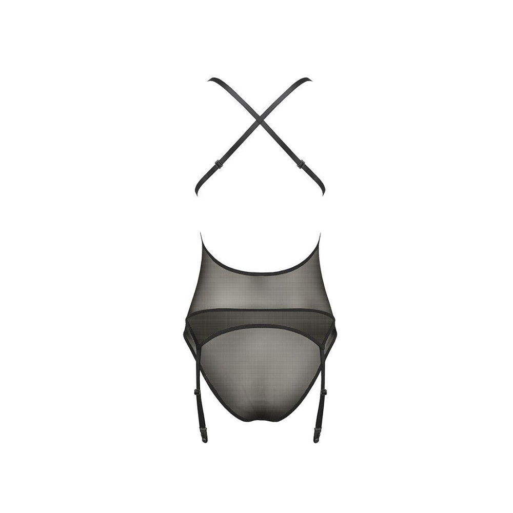 Корсет з декольте Passion ERZA CORSET L/XL, black, пажі, трусики, напівпрозорий Sex Aura Київ - фото 4
