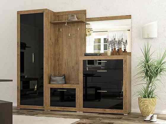 Передпокій з дзеркалом Парма (комплект 226 см) Меблі Сервіс Дуб Апріл, Чорний лак Львів
