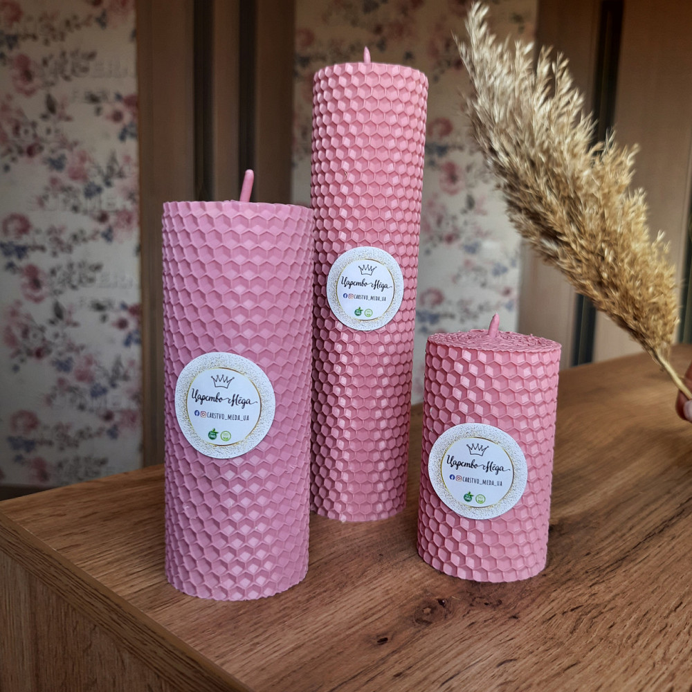 Набір свічки з вощини Царство Меду рожеві 6,5 см. 13 см, 17,5 см Одеса - фото 4
