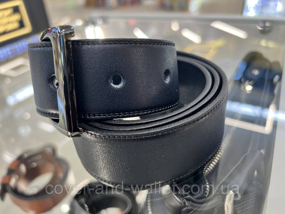 Широкий чоловічий ремінь з італійської шкіри синього кольору 40 мм PS Leather Київ - фото 4