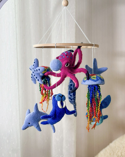 Дитячий музичний мобіль на ліжечко для немовлят WooolyWool «Підводний світ» з 35 мелодіями Київ - фото 6