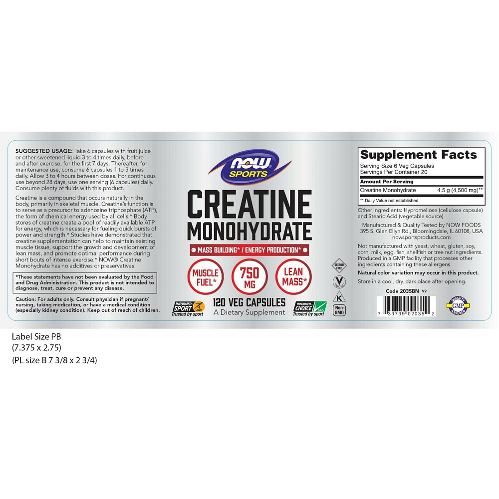 Креатин NOW Foods Creatine Monohydrate 750 mg 120 caps Луцьк - фото 3