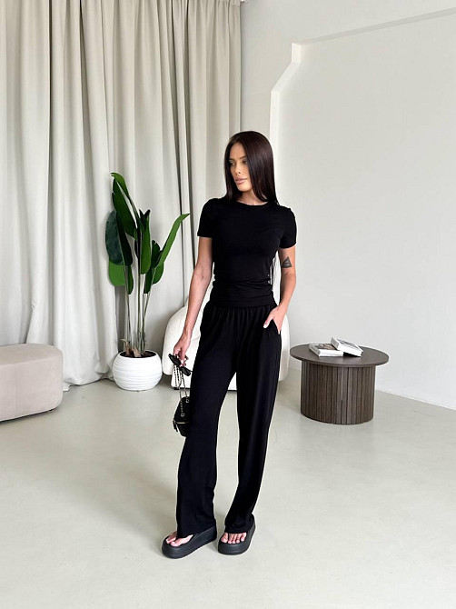 Жіночий стильний еластичний костюм, двійка якісна віскоза Чорний, 44/46 Одеса - фото 5