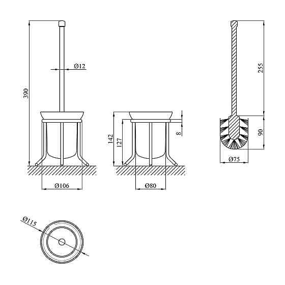 Йоржик для унітаза підлоговий Kroner KRM Rizze - ACG323 хром/білий Київ