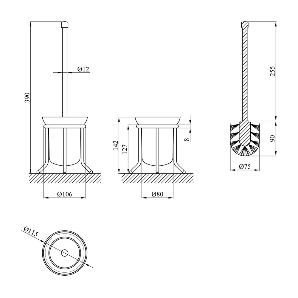 Йоржик для унітаза підлоговий Kroner KRM Rizze - ACG323 хром/білий Київ - фото 2