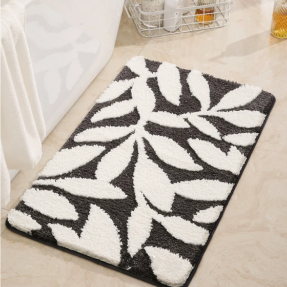 Коврик для ванной и душа коврик для ног в ванную комнату,микрофибра,атискользящий 40х60 см,серый с листьями Кам'янець-Подільський