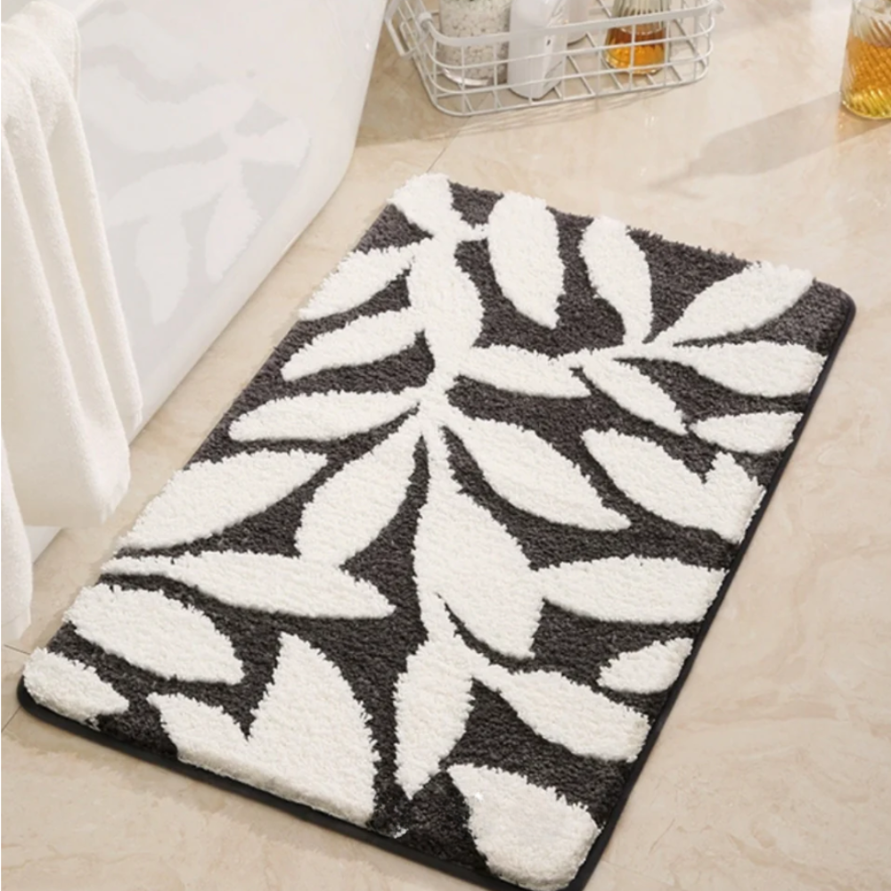 Коврик для ванной и душа коврик для ног в ванную комнату,микрофибра,атискользящий 40х60 см,серый с листьями Каменец-Подольский - изображение 1