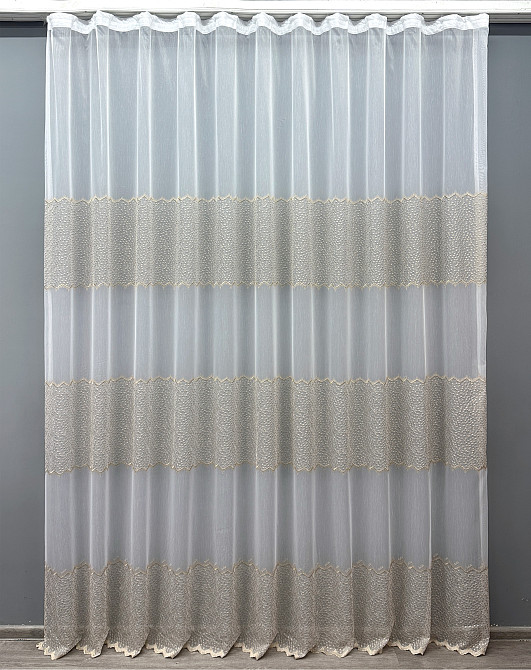 Тюль VR-Textil 1655т Бамбук с вышивкой и люрексом Молочный с капучино 300х270 см (42-0659) Киев - изображение 2