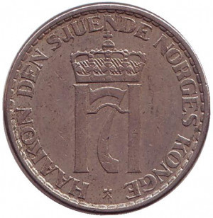 Монета 1 крона. 1951,53,54,57 год, Норвегия. (БД) Полтава - изображение 1