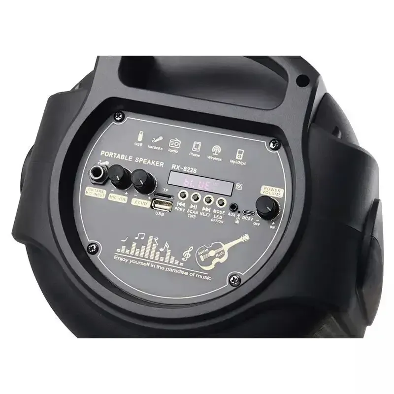 Портативна Bluetooth колонка RX-8228 з LED підсвічуванням, FM, USB, TF, TWS, мікрофоном, 2x8" динаміка, 20Вт Одеса - фото 4
