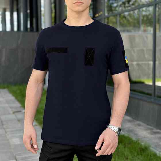 Футболка чоловіча однотонна темно-синя Pobedov Peremoga Військова Київ