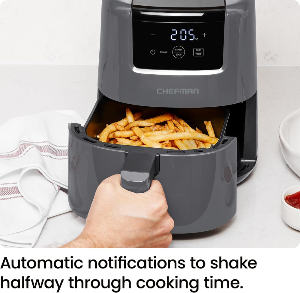 Аерофритюрниця Chefman TurboFry 2 л, 900 Вт, 80–205°C, цифрове сенсорне керування, таймер, нагадування про струшування, сіра Київ - фото 9
