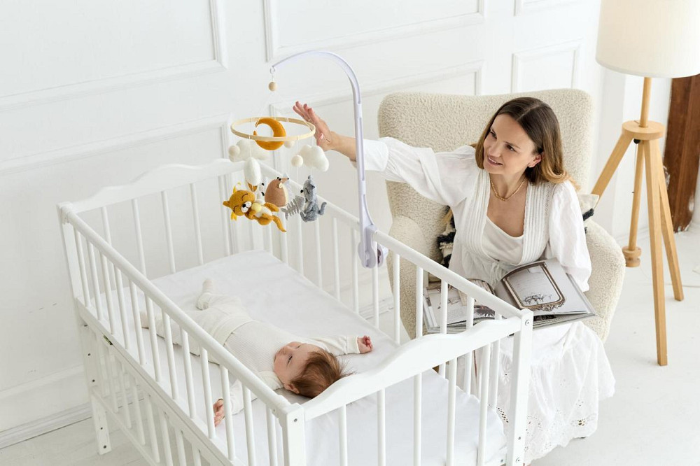 Дитячий музичний мобіль на ліжечко для немовлят WoollyFox "Сонні кошенята і мишка" на 35 мелодій Київ - фото 6