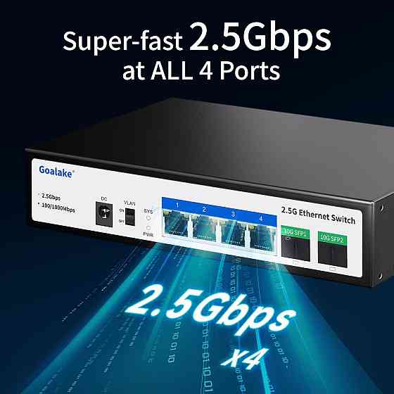 Сетевой коммутатор 4 порта 2.5G, 2 SFP+ 10G мультигигабитный неуправляемый настольный с металлическим корпусом Киев