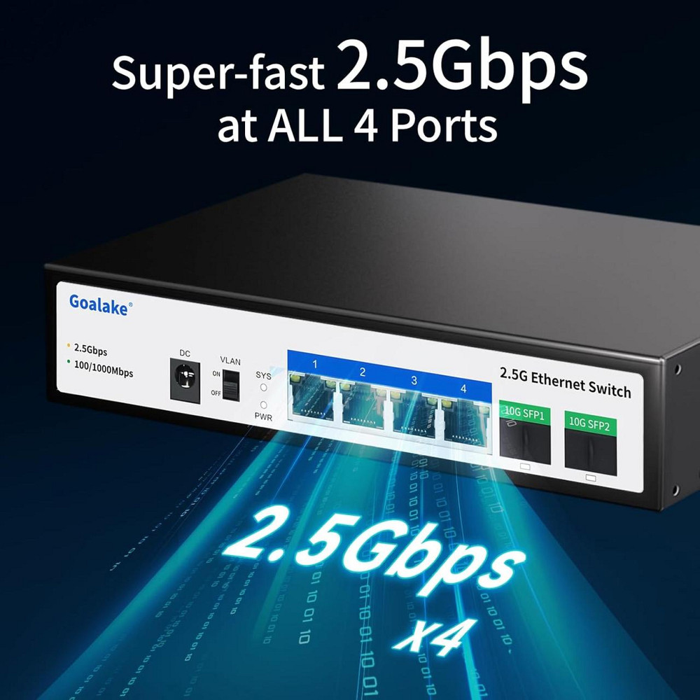 Сетевой коммутатор 4 порта 2.5G, 2 SFP+ 10G мультигигабитный неуправляемый настольный с металлическим корпусом Киев - изображение 4