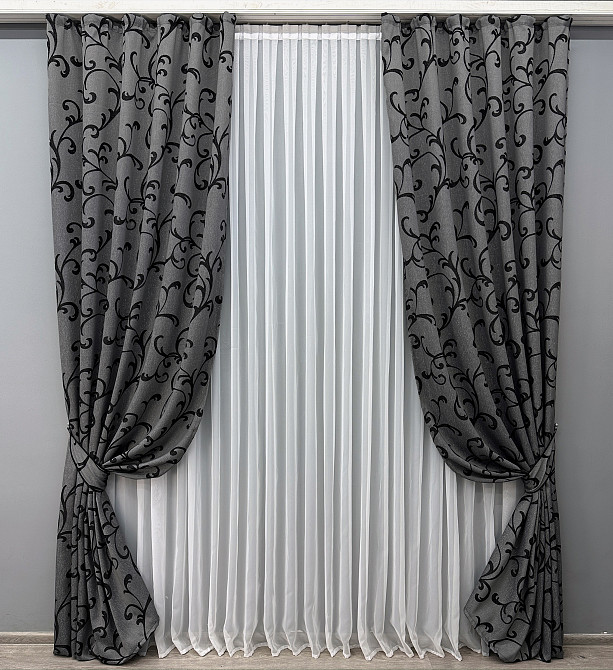 Комплект готових штор VR-Textil Жакард Allure № 1619ш Сірий з чорним 100х270 см 2 шт (31-981) Київ - фото 2
