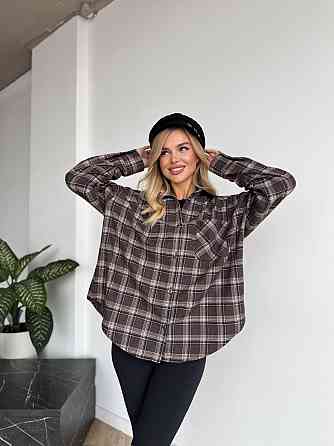 Женская рубашка в клетку oversize из турецкой фланели, коричневая, 48-50-52 Лубны