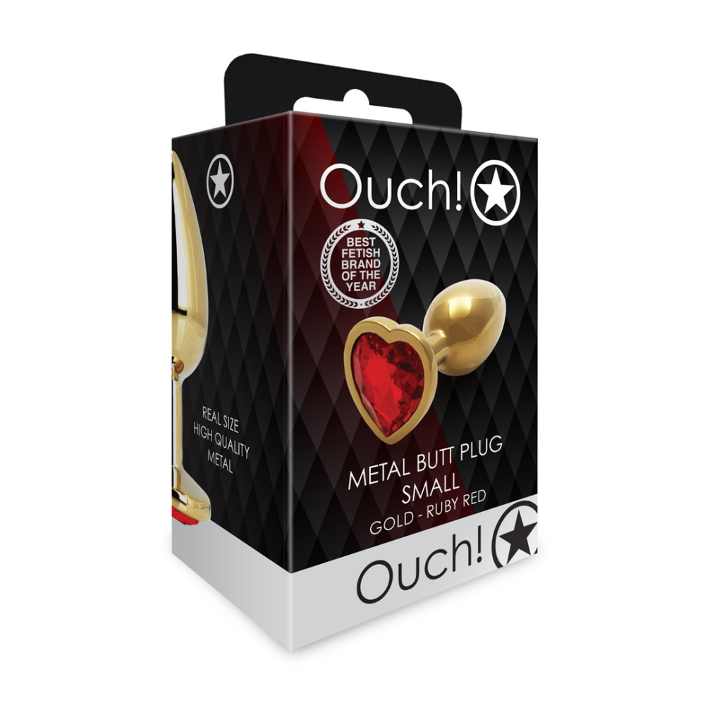Анальна пробка - Ouch! Metal Butt Plug Small Gold/Ruby Red Sex Aura Київ - фото 1