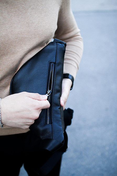 Чоловіча сумка-бананка на пояс з натуральної зернистої шкіри SKILL (Чорна) Суми - фото 7