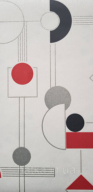 Шпалери вінілові на флізеліні Rasch Clasik 0,53х10 дитячі фігури смуги знаки червоні чорні сірі на білому Київ - фото 1