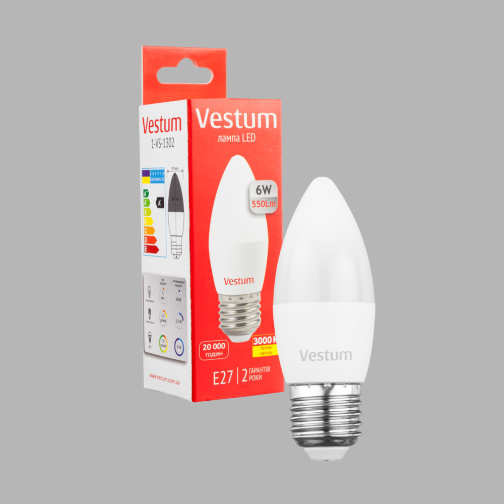 Світлодіодна лампочка свічка E27 6W 3000K Vestum Київ - фото 3