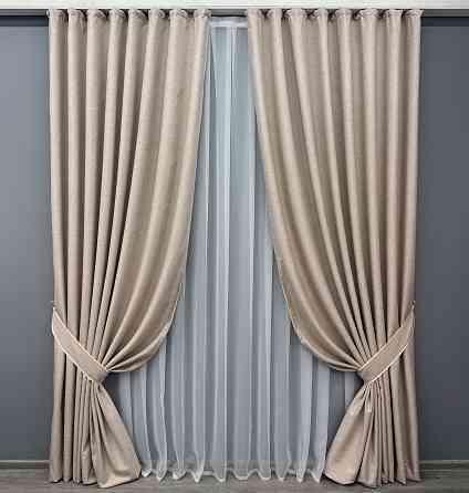 Комплект готових штор VR-Textil Льон ALORA-TON № 1874ш Бежевий 150х290см 2 шт (33-0838) Київ