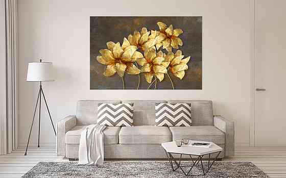 Картина холст у вітальню / спальню Золоті квіти   MLP_34  ( 60х30см ) 50x100 см Київ
