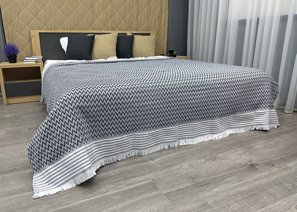 Покривало Dakota Fringe ЄВРО 200х230 см колір синій з білим (85-194) Київ - фото 4