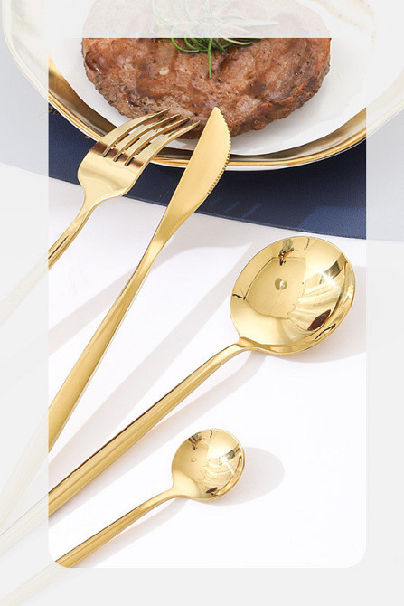 Набор тонких столовых приборов 24 шт х 6 персон  Нержавеющая сталь на Подставке Золотые Кременчуг - изображение 6