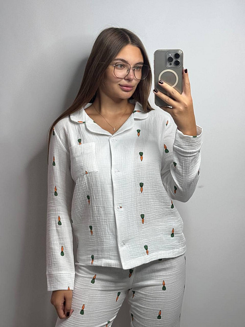 Женский комплект из натуральной ткани Морковка, Молочный, XL-2XL Харьков - изображение 1