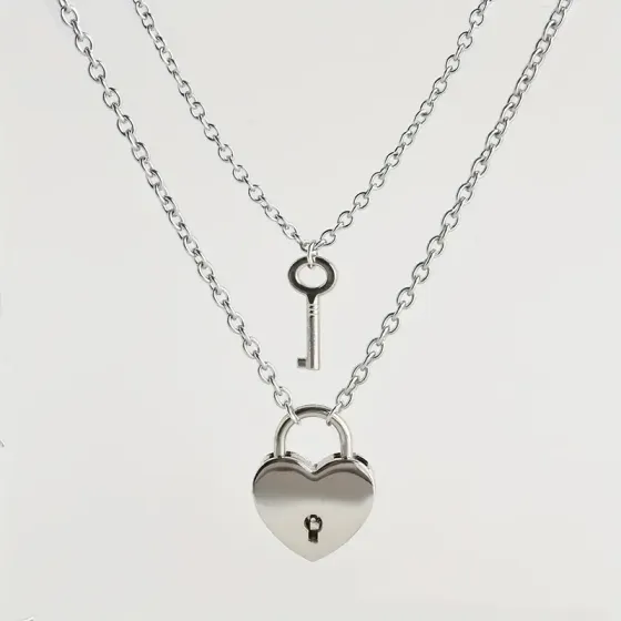 Парні підвіски “Серце-замок і ключ” — нержавіюча сталь (набір 2 кулонів) Київ
